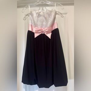 Jessica McClintock Gunne Sax Pink & Black Bubble Hem Strapless Dress Size 3